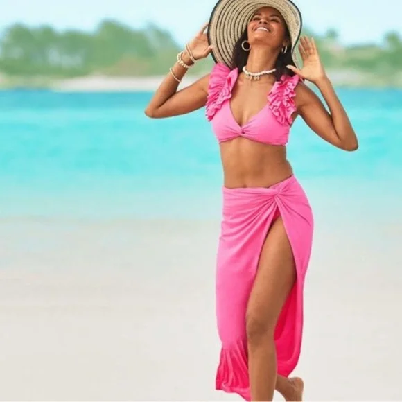 NWT Lilly Pulitzer Vibrant Pink Leevy coverup with Ruffle Accents - Picture 2 of 11